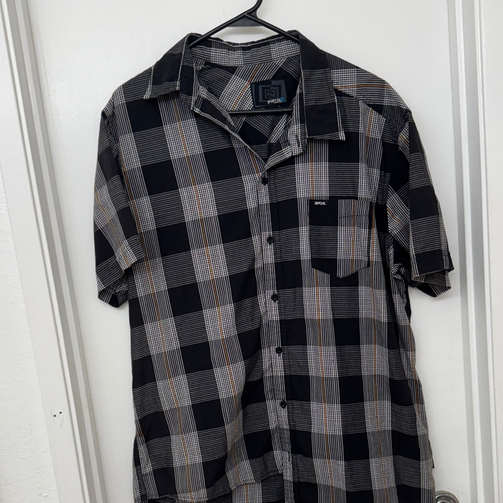 Rip Curl Black and Gray Plaid Shirt